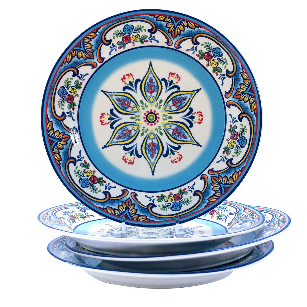 Dinner Plates (Set Of 4) Blue Floral Casual Round Ceramic 4 Piece Microwave Safe