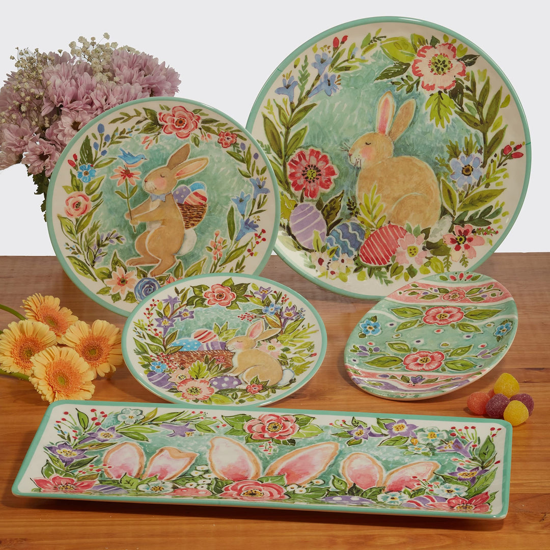 Joy Of Easter 2 Piece Platter Set 18" X 13.5" Multi Color Floral Casual