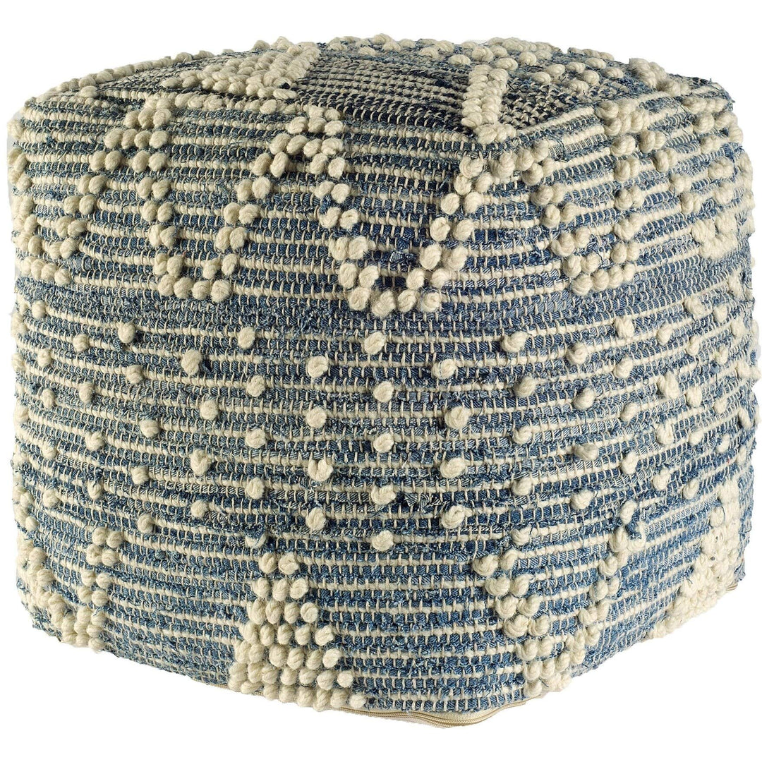 Pouf Blue Abstract Nautical Coastal Pattern Square Wool