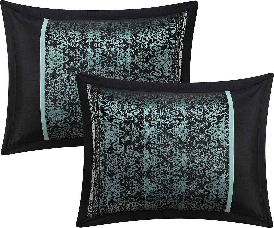 Grand Avenue Damask 7 Piece Comforter Set Aqua/Black