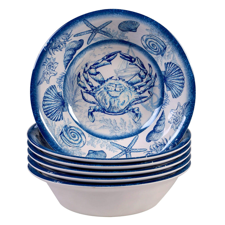 Oceanic 7.5-inch Melamine All Purpose Bowl (Set of 6) Blue White Animal Modern