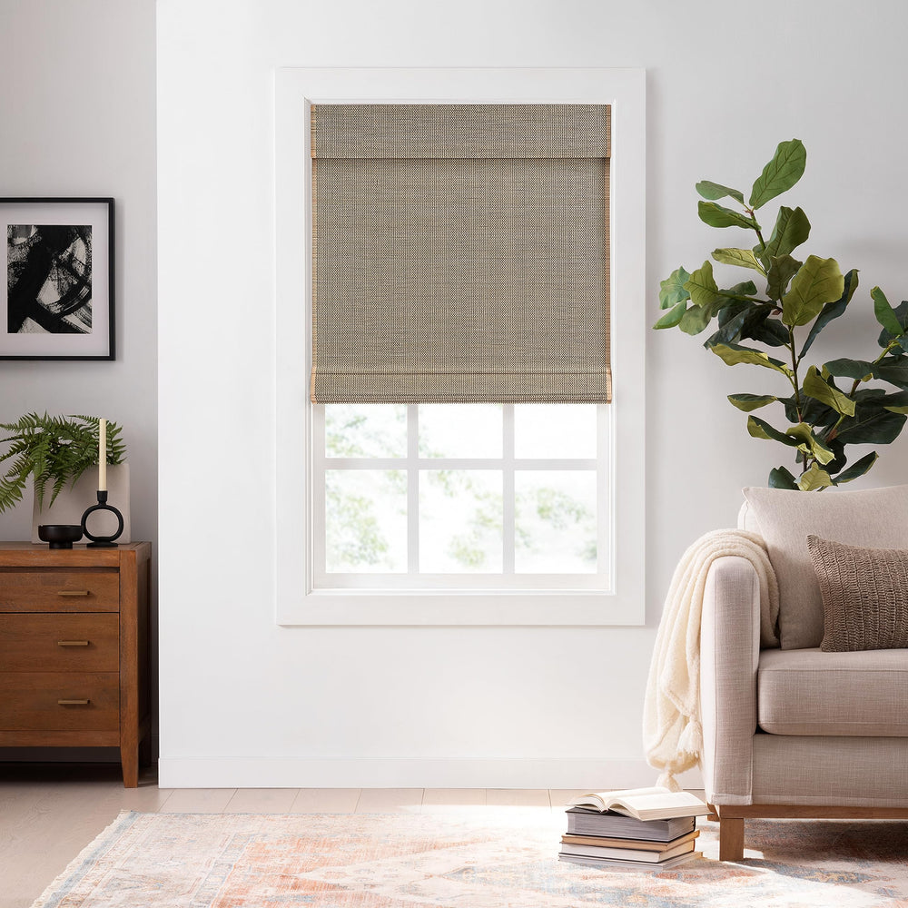 ECLIPSE Bamboo Roman Shades for Windows 72 in Wide x 72 in Long Semi-Privacy 72x72 - Natural/Black