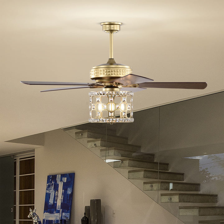 Warehouse of Tiffany Adsila 52 Inch Matte Gold Glam Crsytal Ceiling Fan with