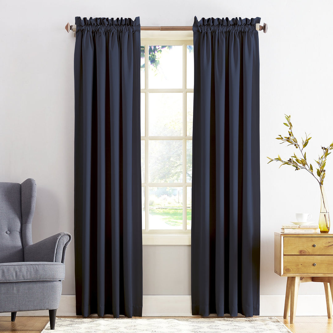 Sun Zero Barrow Energy Efficient Rod Pocket Curtain Single Panel 54 x 84 - Navy