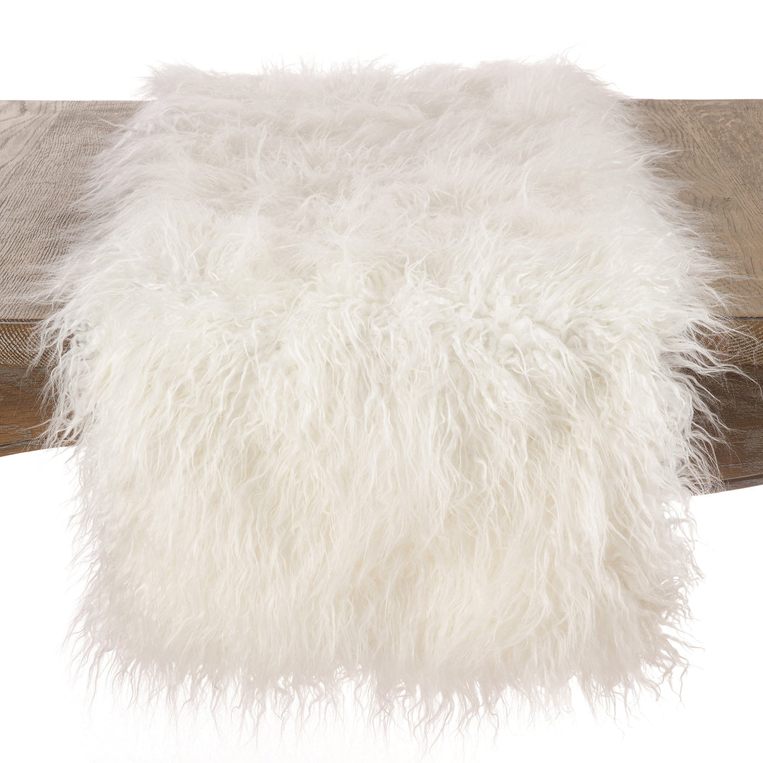 SARO LIFESTYLE 706.I608B Faux Mongolian Collection Fur Design Acrylic Runner Ivory - 16"x108"