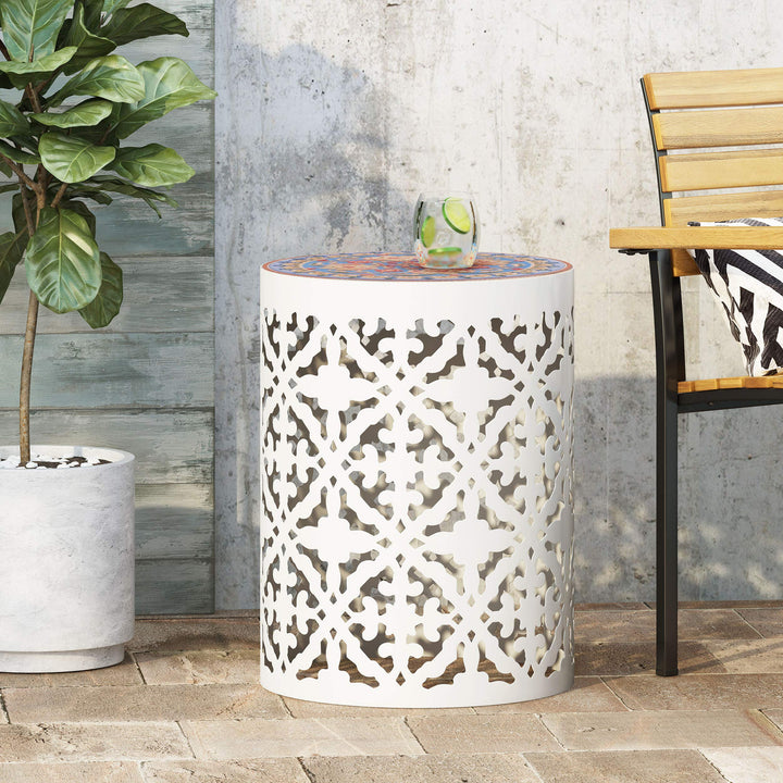 Christopher Knight Home Joseph Outdoor Lace Cut Side Table with Tile Top