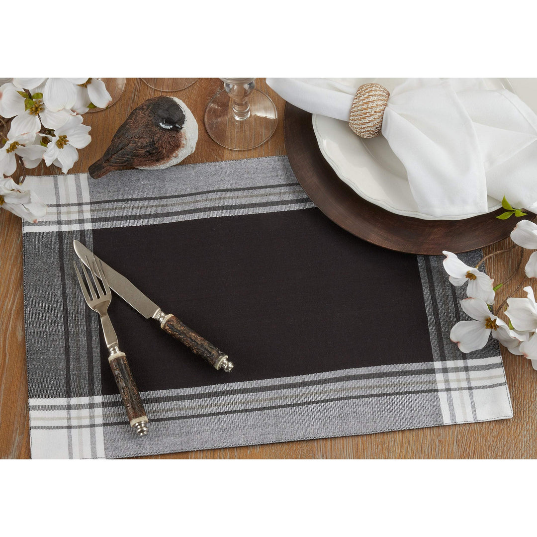 Striped Border Design Placemats (Set of 4) Black Oblong Cotton