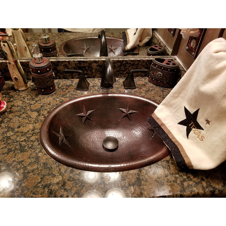 19" Oval Copper Bathroom Sink With Stars X 14" 5.5" Brown Finish Hammered Oil - Diamond Home USA