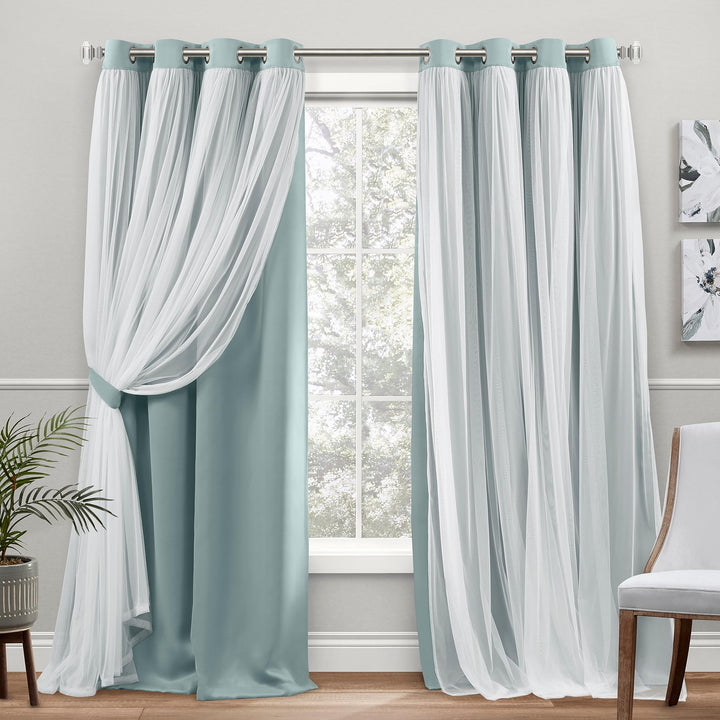 TOWN & COUNTRY LUXE Exclusive Home Catarina Layered Solid Room Darkening 52x108 - Seafoam