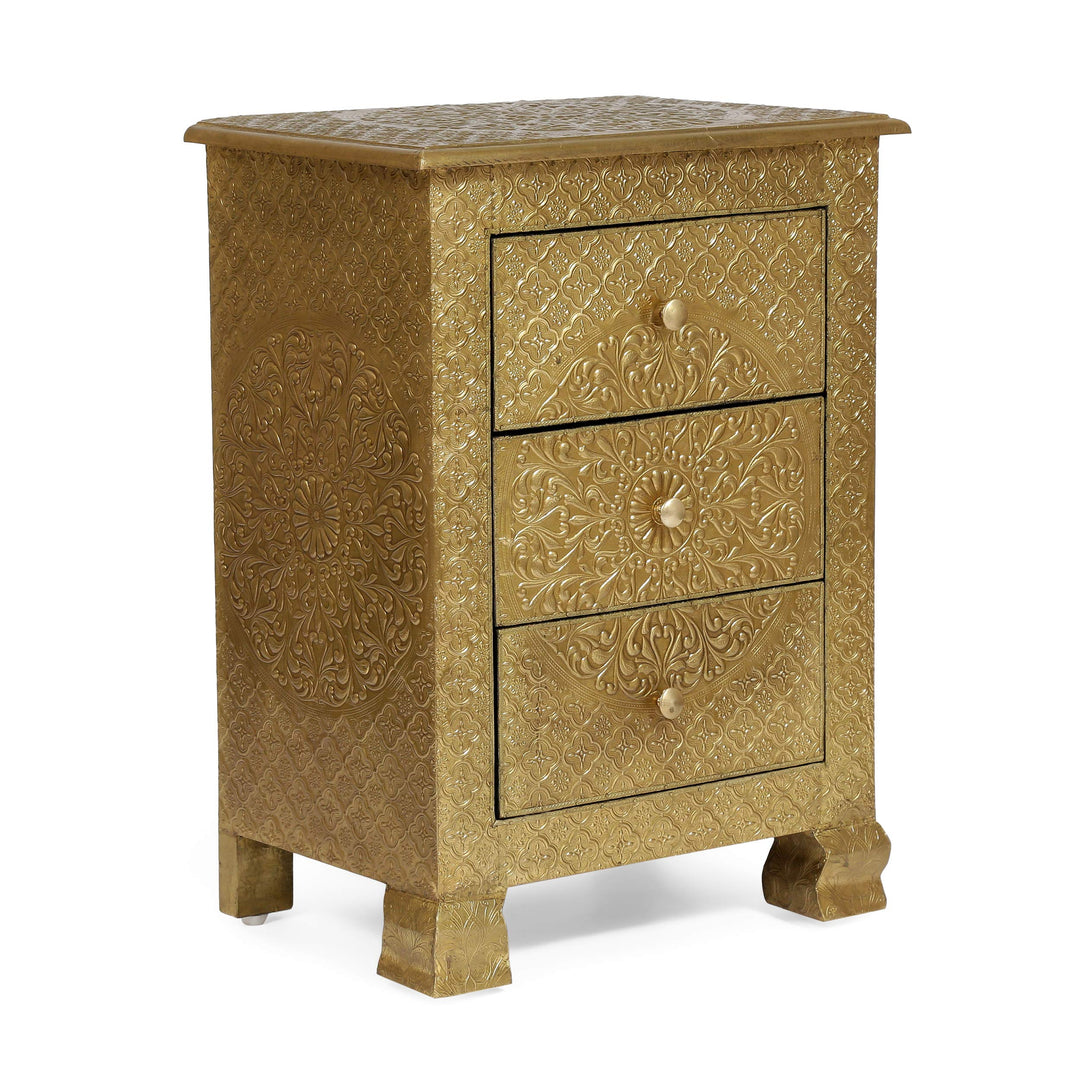 Christopher Knight Home Upson Handcrafted Boho 3 Drawer Nightstand Gold