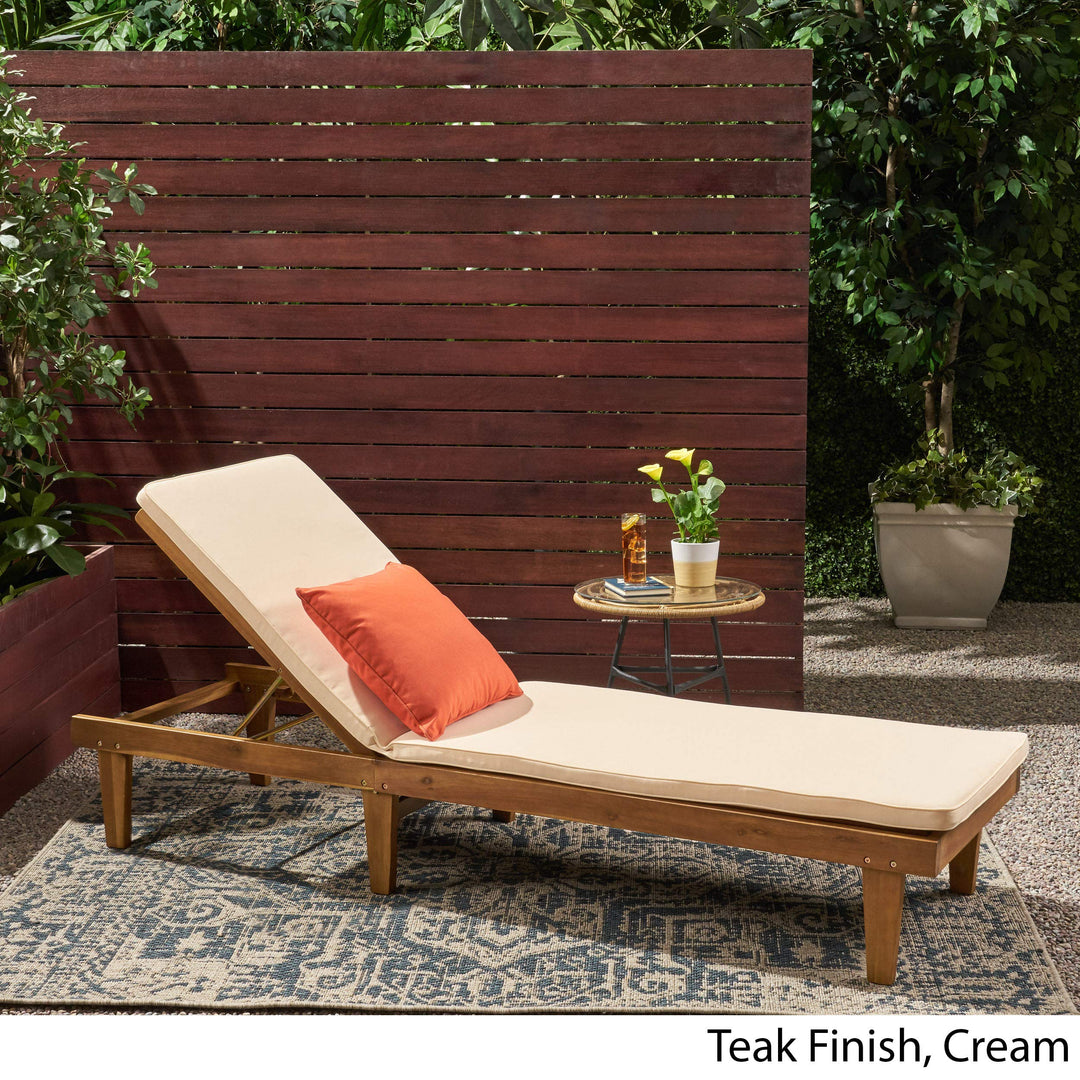 Nadine Outdoor Acacia Wood Chaise Lounge and Cushion Set by Christopher Knight Home