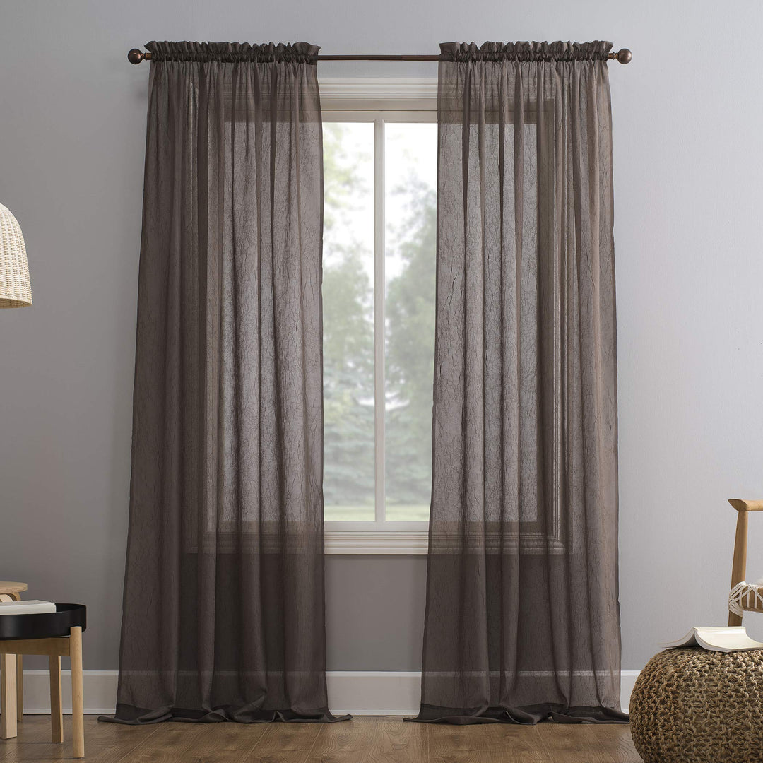 No. 918 Erica Crushed Sheer Voile Rod Pocket Curtain Panel 51" x 63" Cocoa Brown 51 x 63 - Sable