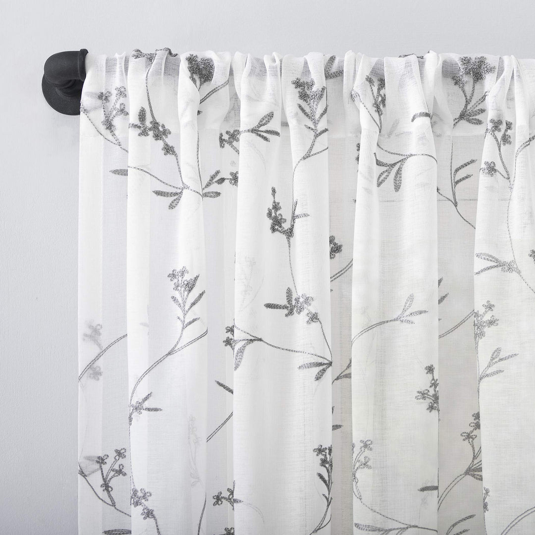 No. 918 Delia Embroidered Floral Sheer Rod Pocket Curtain Valance