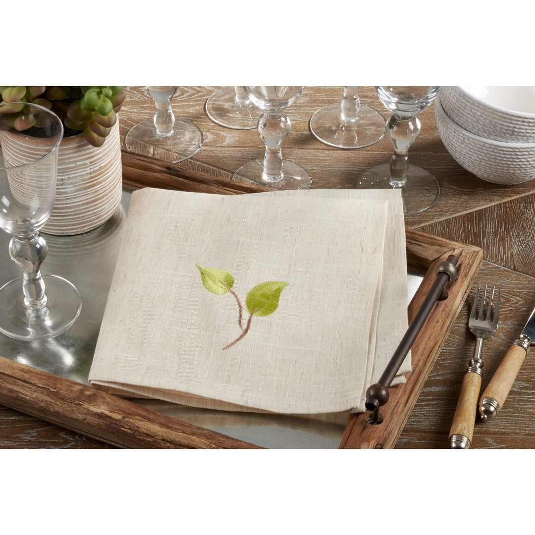 Embroidered Table Napkins with Vine Design (Set of 4) - 20" X Brown Square Linen