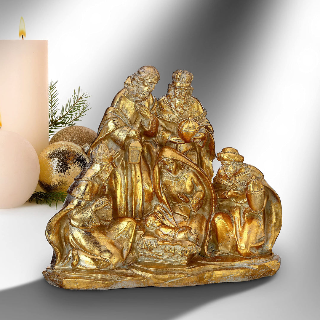 8.5" Resin Golden Nativity Scene Gold Polyresin