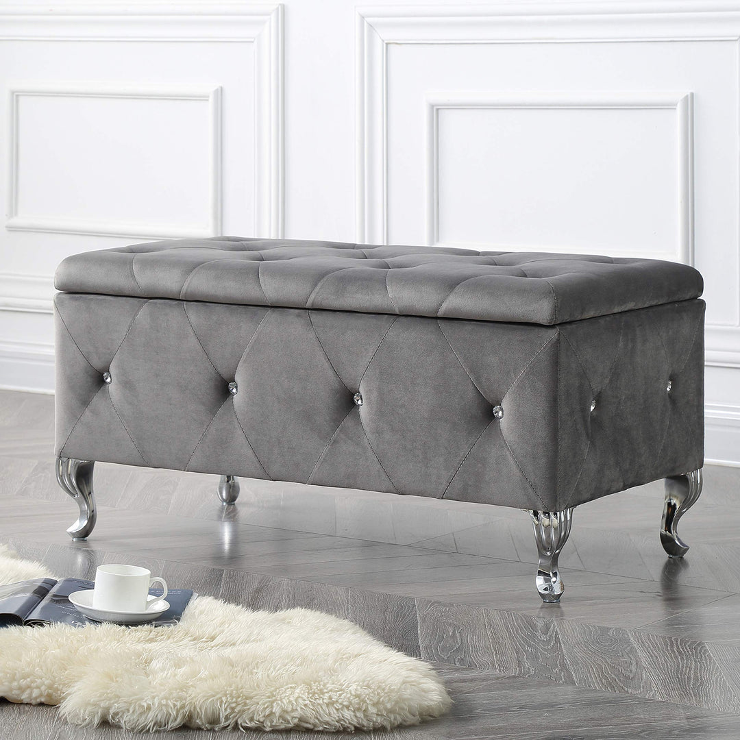 AC Pacific Glam Storage Ottoman Bench for Bedroom Living Room Entryway Bonded Leather