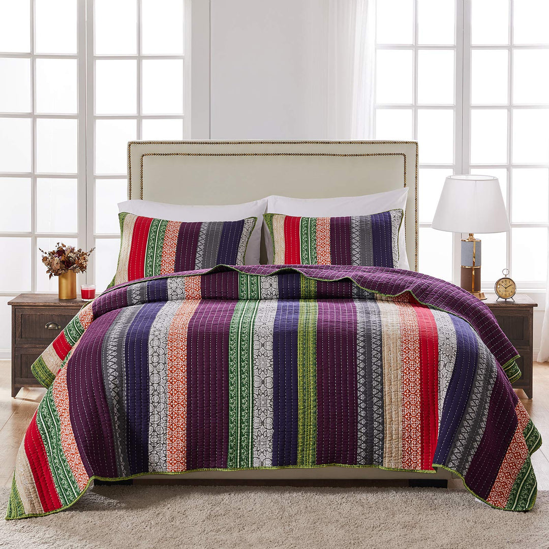 Greenland Home Marley 100% Cotton Oversized Quilt Set 3-Piece Full/Queen Carnival - Full - Queen