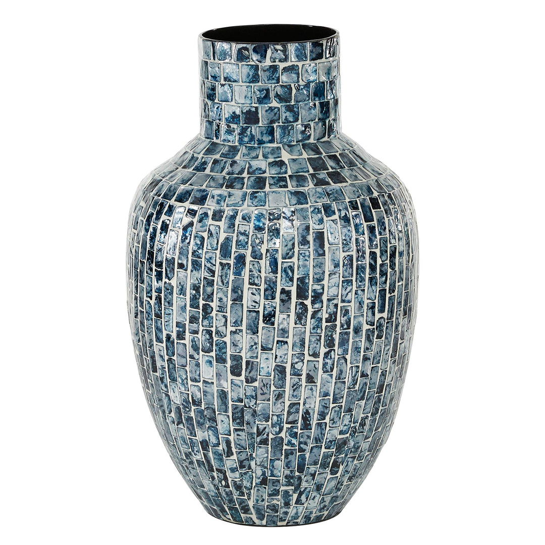 Blue Mosaic Shell Patterned Vase 9.25" X 15.5" 9 X 16 Wood