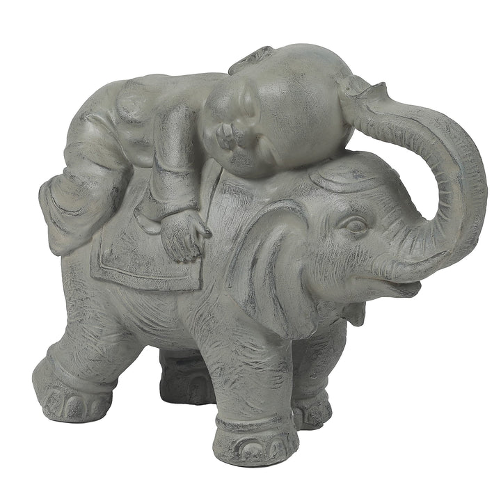 Gray Mgo Monk and Elephant Garden Statue Grey Oriental Magnesium Oxide Weathered