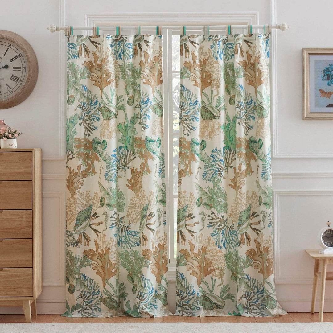 Green Coastal Curtain Panel Set (Set of 2) - 42" w X 84" l Brown Cream