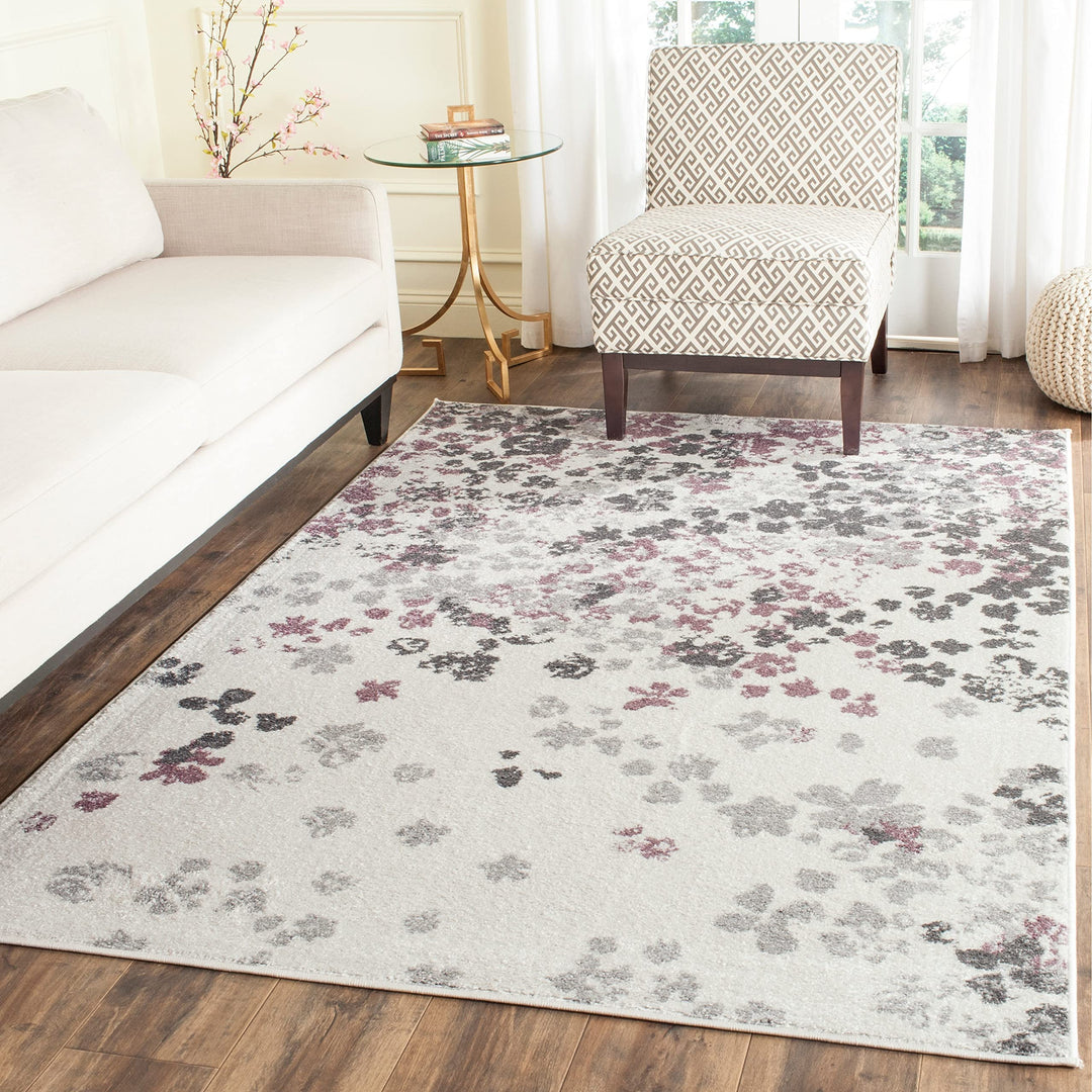 SAFAVIEH Adirondack Collection Accent Rug - 4' x 6' Light Grey & Purple Floral