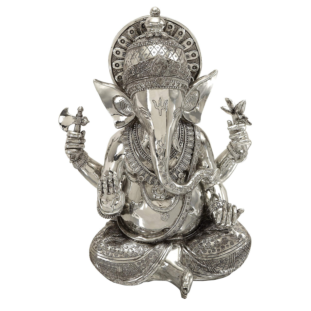 Silver Ganesh Statue Hinduism r Polystone Sculpture Meditating Elephant