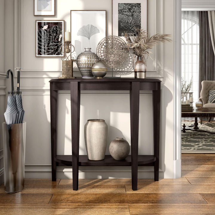 Contemporary Brown Decorative 1-Shelf Half-Moon Console Table Modern Cappuccino