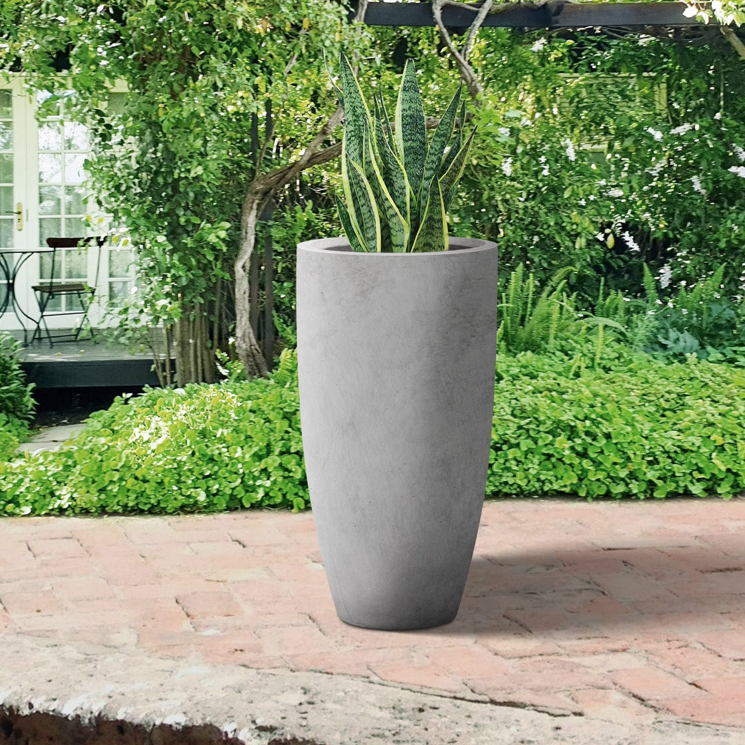 24" H Tall Raw Concrete Planter Large Outdoor Plant Pot Modern Tapered Flower