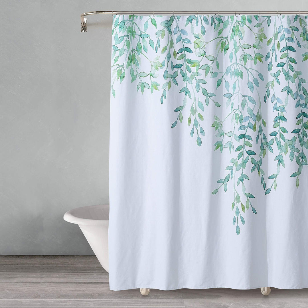 Shower Curtain White Botanical Modern Contemporary Cotton Blend