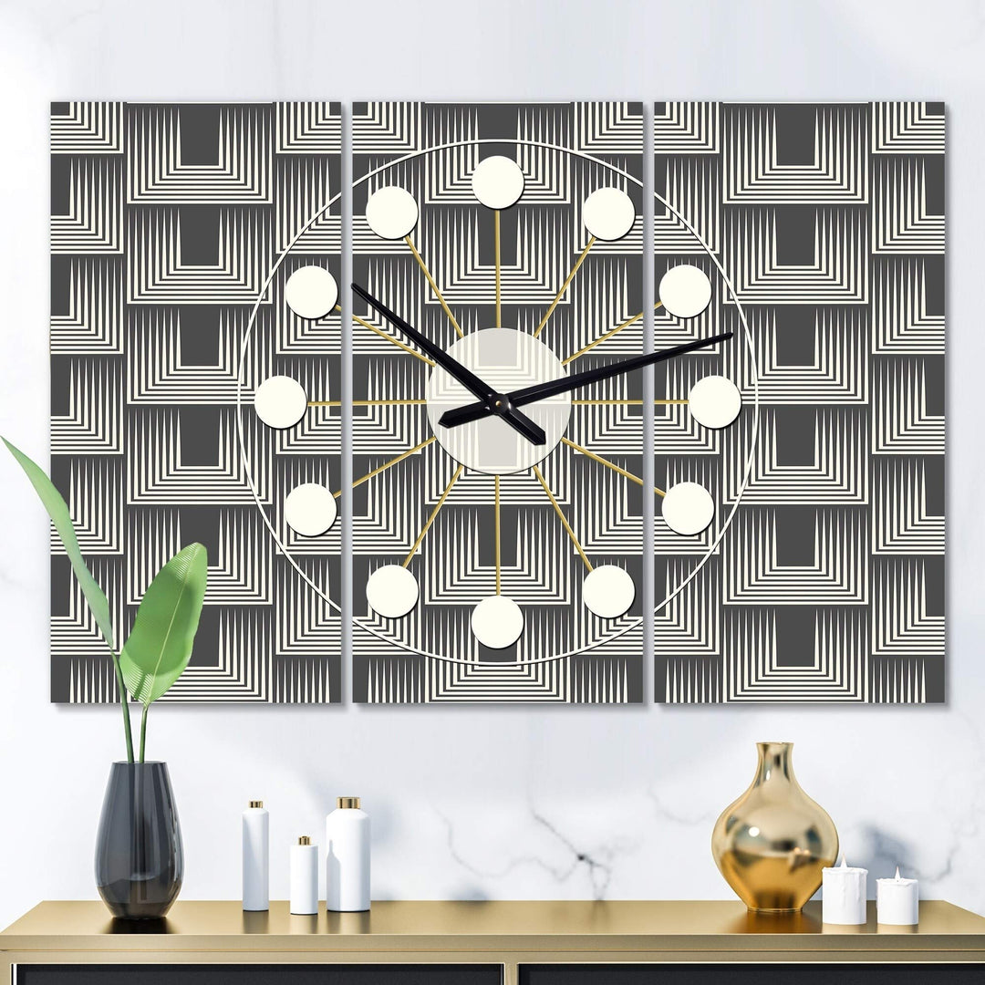 Mimimal Black and White Design I' Oversized Mid-Century Wall Clock - 3 Panels 36