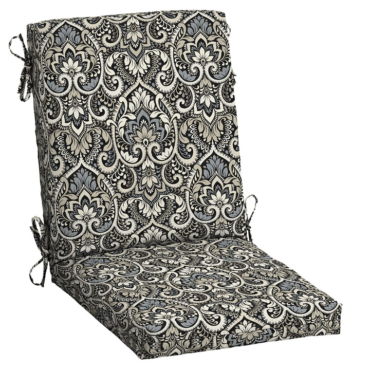 Arden Selections Outdoor Dining Chair Cushion 20 x 20 Rain-Proof Fade 44 in L x 20 in W x 3.5 in H - Black Aurora Damask