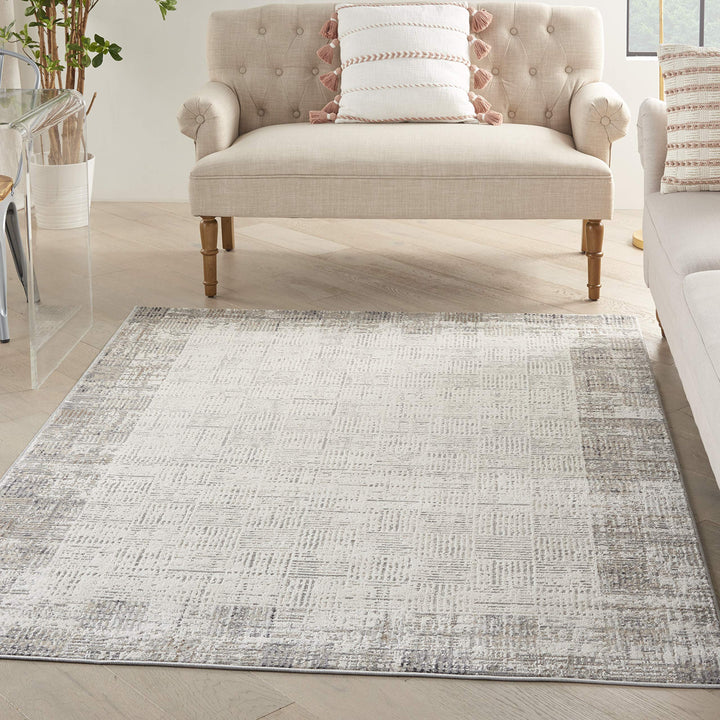 Nourison Elation Modern & Contemporary Ivory Grey 6' x 9' Area-Rug Easy-Cleaning 6' x 9' - Ivory/Grey