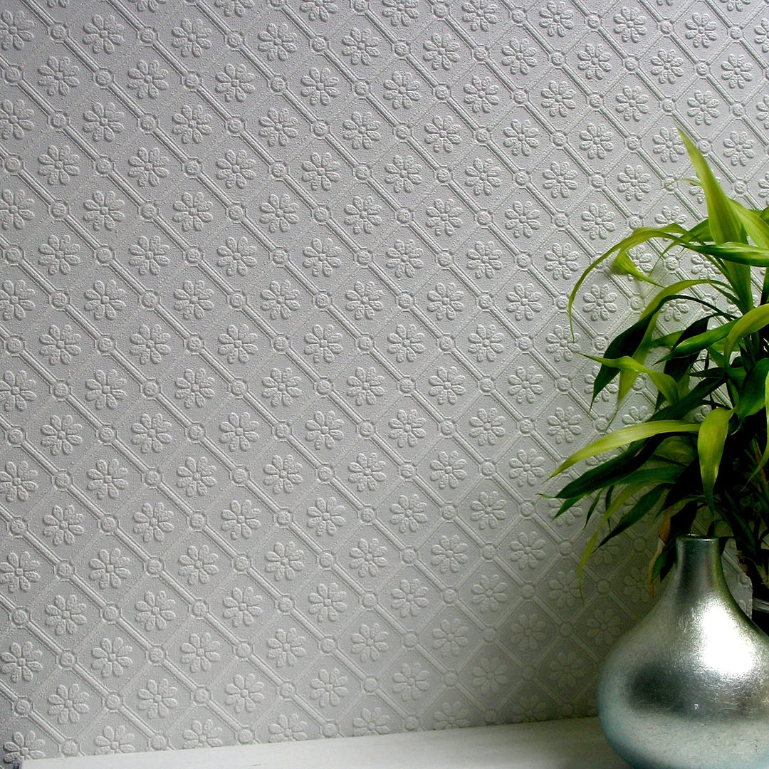 Paintable Textured 33' L X 20.9 W Vinyl Wallpaper Off/White Floral Traditional