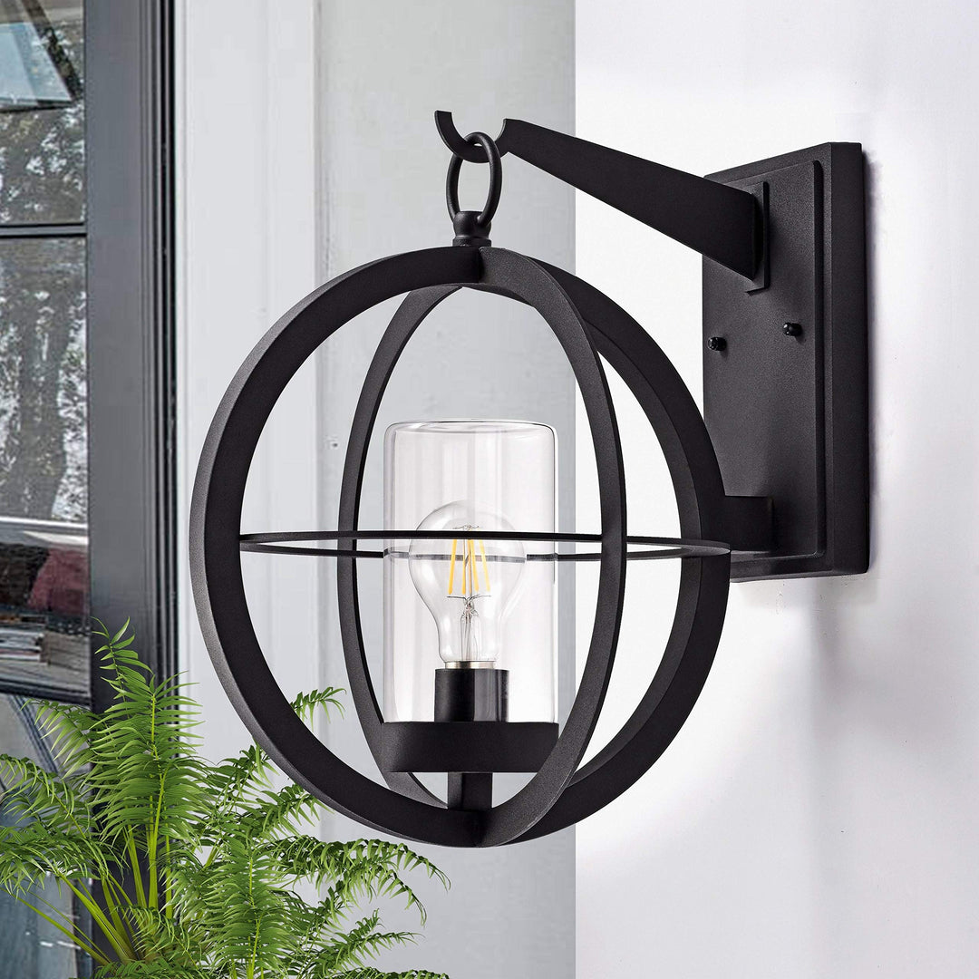 1-light 12" Black Global Outdoor Wall Lantern Sconce with Clear Glass Tube W X E - Diamond Home USA