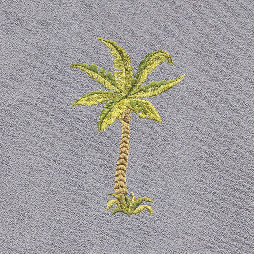 Turkish Cotton Embroidered Palm Tree Grey Towel Cover for Standard Chaise Lounge