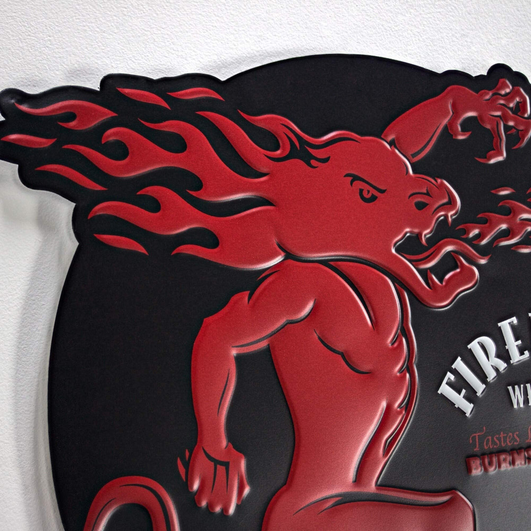 Fireball Whisky Embossed Metal Wall Decor Sign Red Novelty