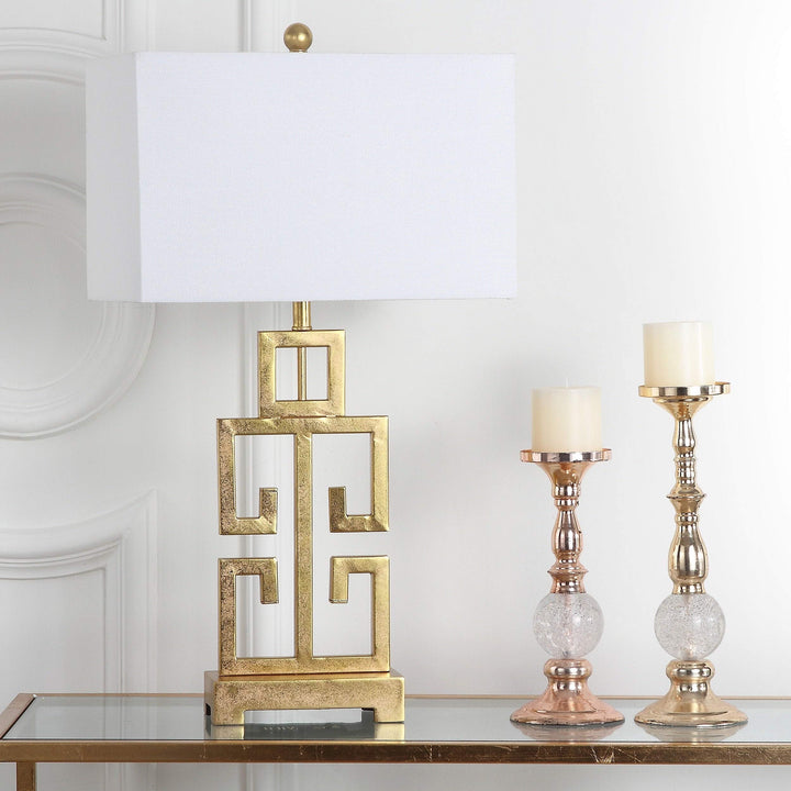 Lighting 28.75-inch Greek Key Antiqued Gold Table Lamp (Set of 2) - 16" X 9" 29"