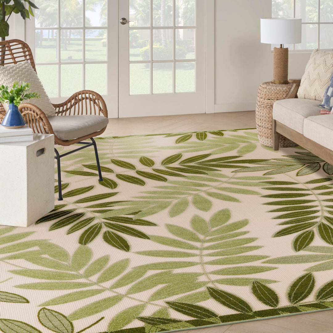 Nourison Aloha Indoor/Outdoor Ivory Green 9' x 12' Area Rug Easy Cleaning 9' x 12' - Ivory/Green