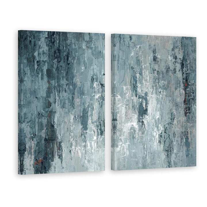 Parvez Taj Handmade Tainted Dark Blues Diptych 40 x 30