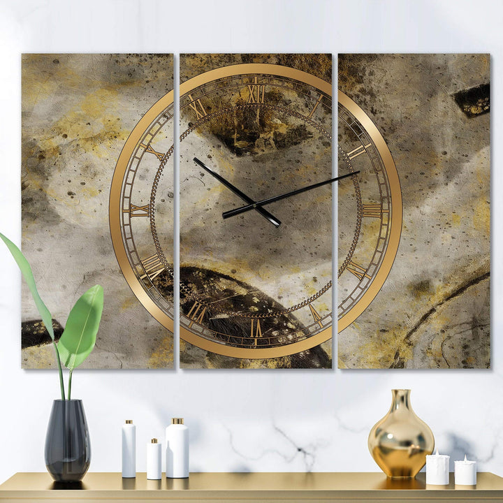 Design Art Designart 'Glam Gold Desert Neutral' Glam 3 Panels Large Wall Clock -