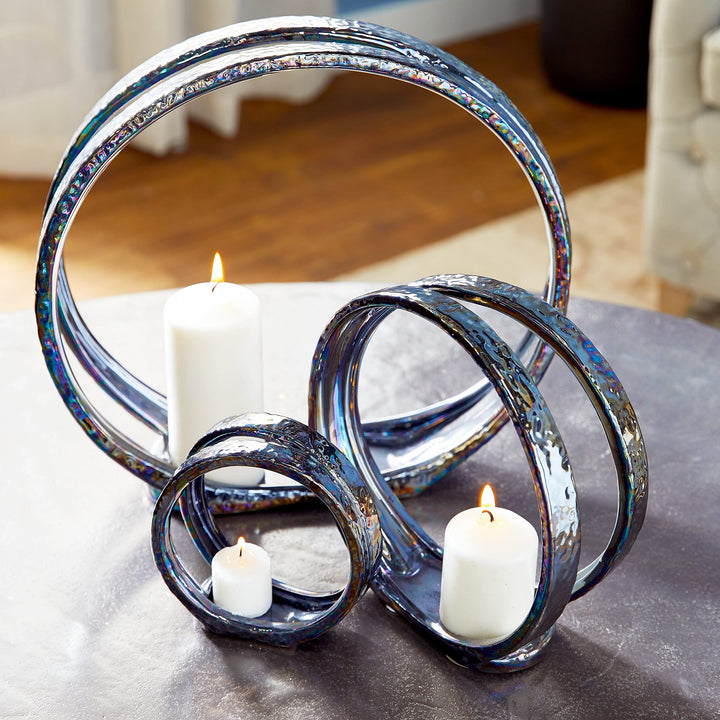 Grey Ceramic Ring Candle Holders (Set of 3) Traditional