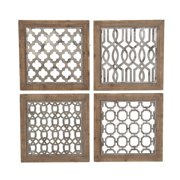 Set of 4 Traditional 19 Inch Brown and Black Geometric Wall Decor Wood