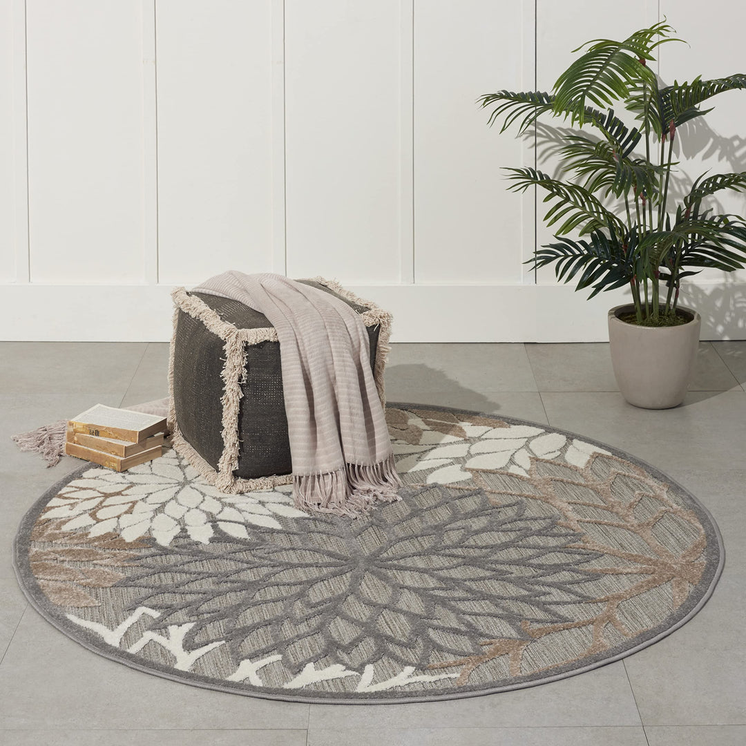 Nourison Aloha Indoor/Outdoor Area Rug 5'3" Natural Round Tropical Botanical 5'3" x Round - Natural