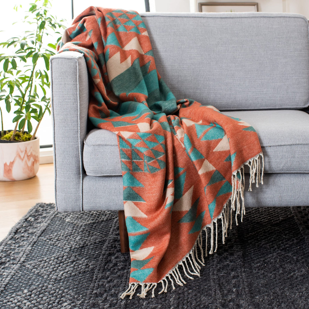 Boho Fringe 50 X 70-inch Accent Throw Blanket Orange Geometric Modern