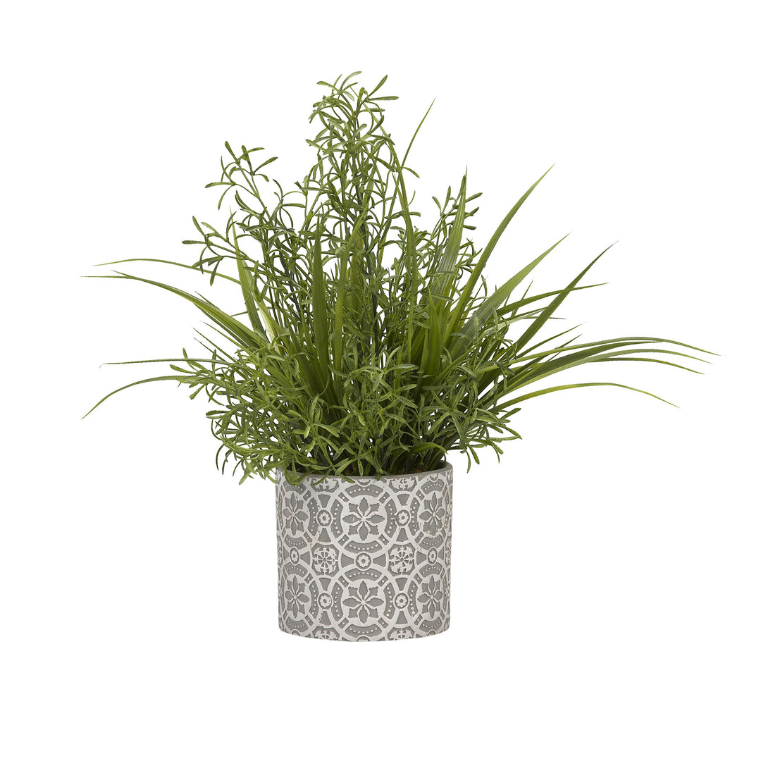 D & W Silks 179007 Wild Asparagus and Grass in Round Cement Planter Green/Grey