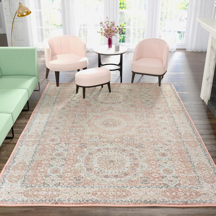 Rugs America Harper HY60A Pink emonade Transitional Vintage Pink Non-Shedding 5'x7'