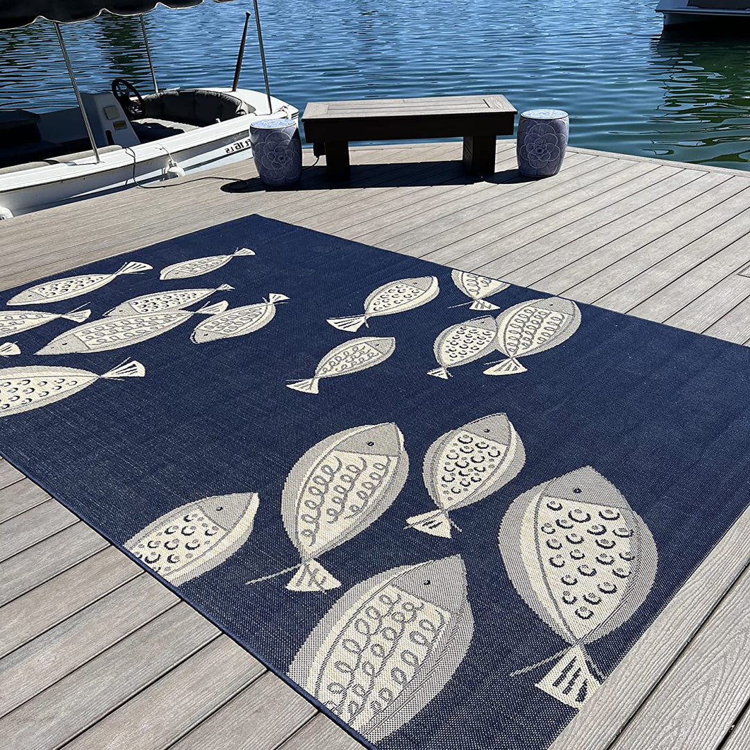 Gertmenian Indoor Outdoor Area Rug Classic Flatweave Washable Stain & UV 6'6" x 9'6"