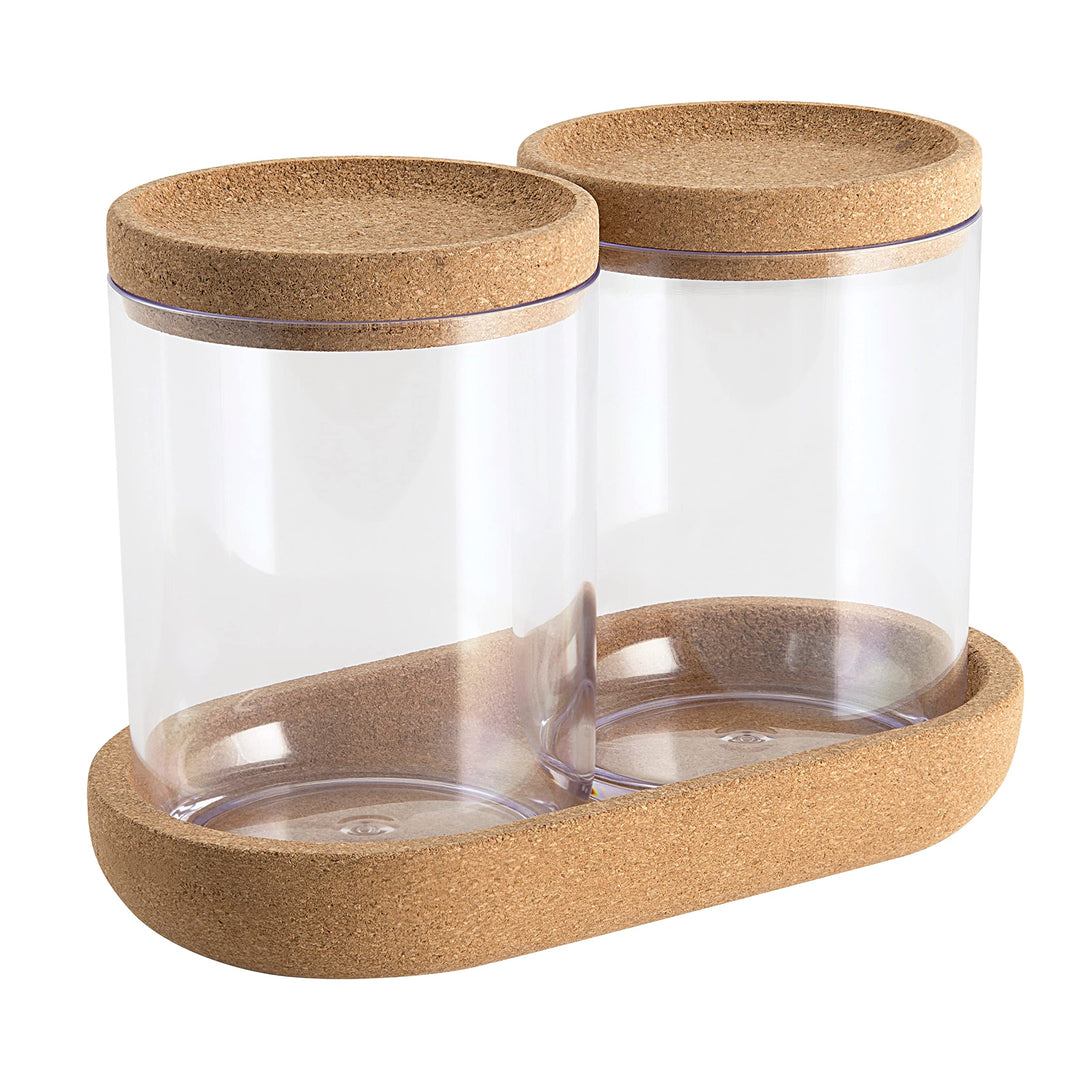 Canister with Cork Tray Set Brown Nature Casual Plastic Multi-Size