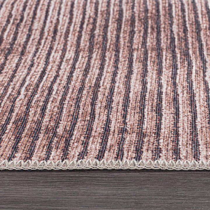 Contemporary Distressed Stripe Machine Washable Area Rug