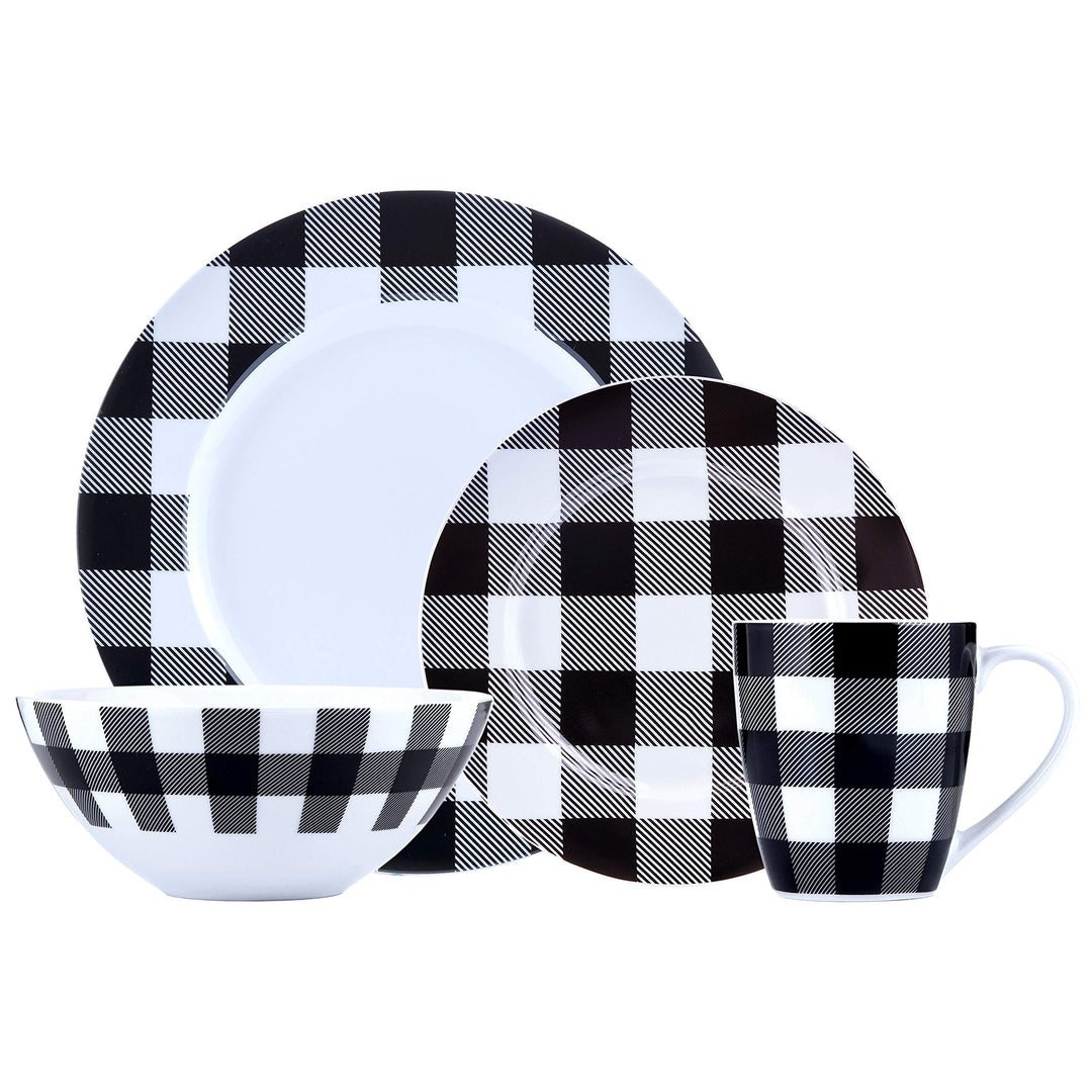 16pc Buffalo Plaid WhiteBlack 11 X 0'5 Black Stripe Modern Contemporary Round